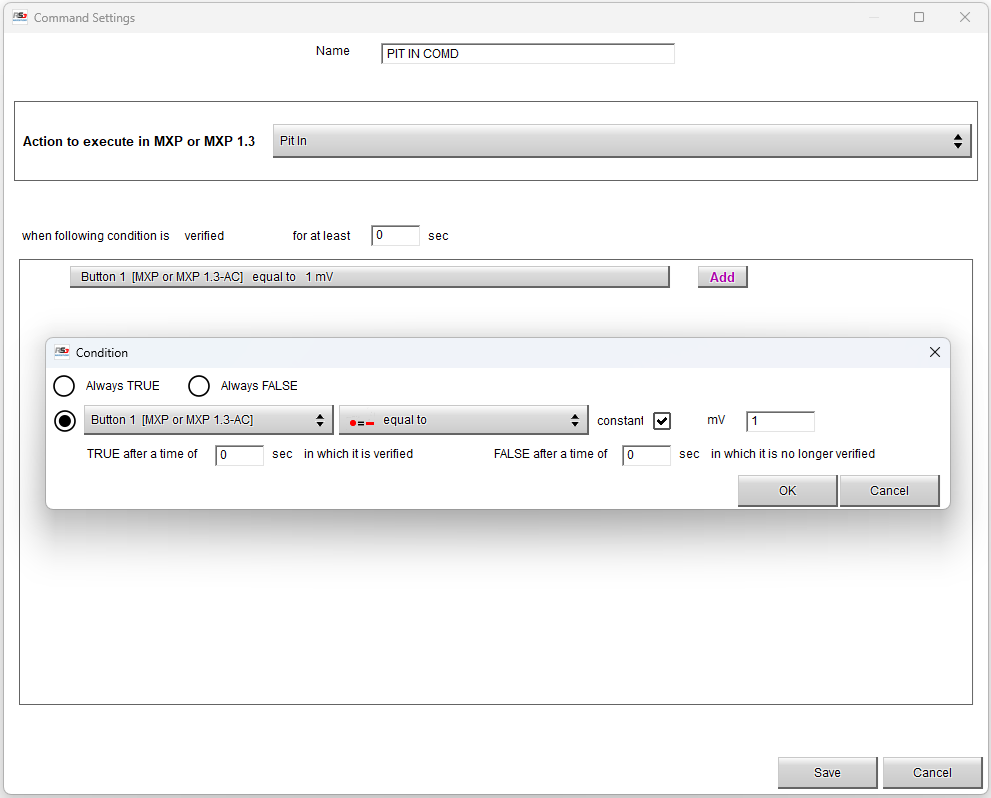 Commmands dialog window